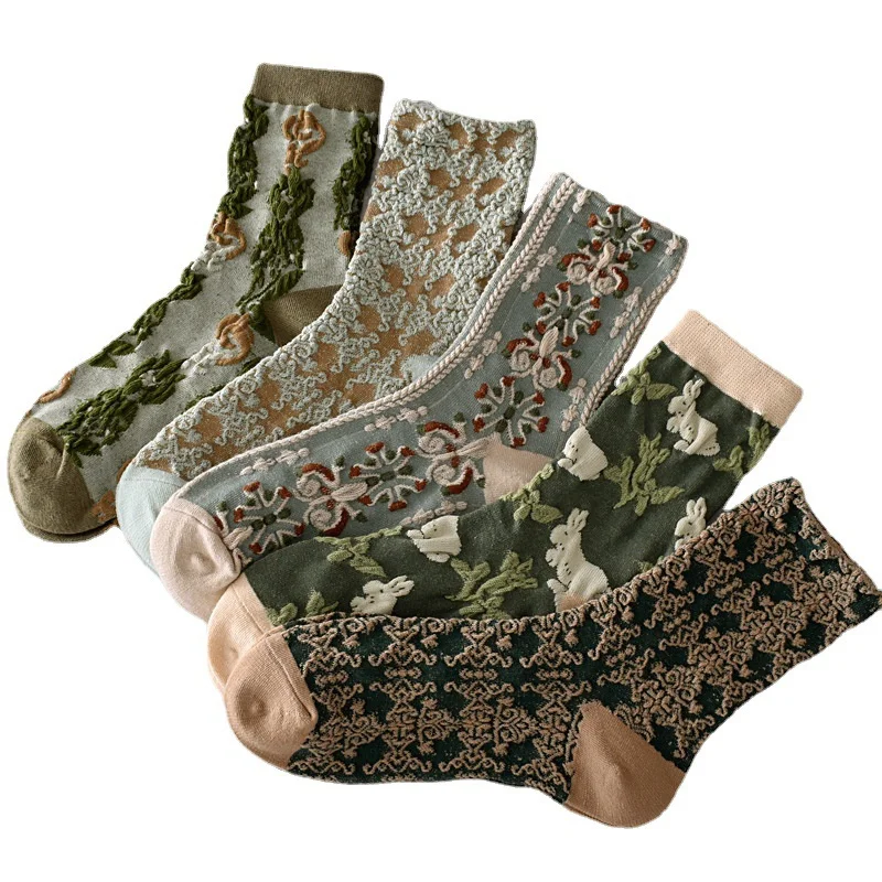 New Arrival   Retro Style Novelty  Ladies Socks Flower Floral Vintage Embroidery Socks