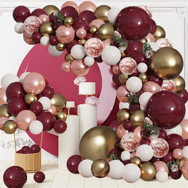 Burgundy Garland Balloons Kits with 18/12/10/5 inch Metallic Chrome Balloons for Birthday Party Celebration