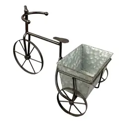 Metal Garden Black wheel barrow planter with galvanized pot