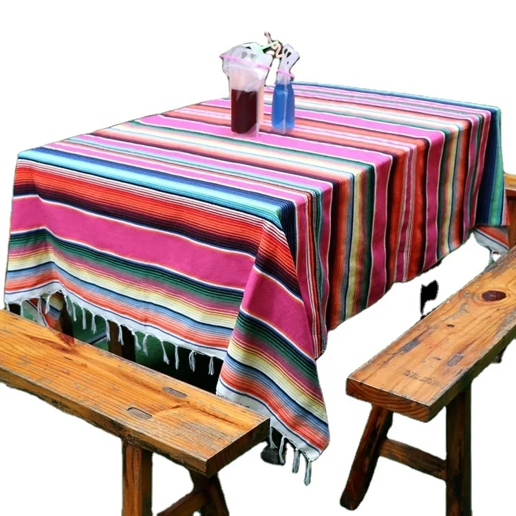 Mexican Serape Blanket Outdoor Table Cover Table Cloth Mexican Festival Large Square Cotton Woven 100% Polyester Modern Printed