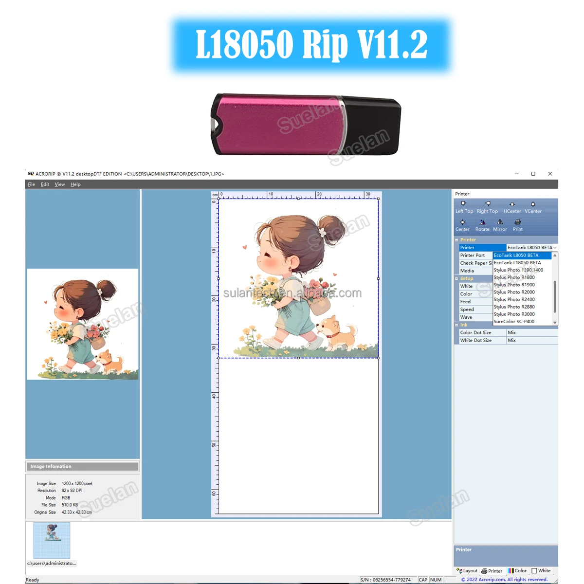Новая версия L18050 Rip программного обеспечения Dongle Usb L8050 Dtf ключ драйвера