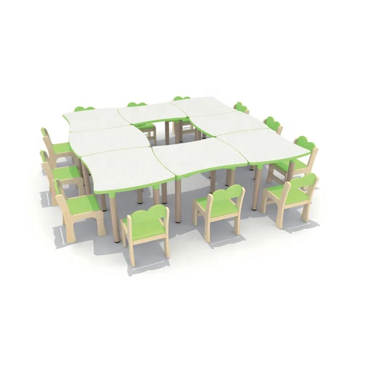High quality preschool wooden table and chair set kids daycare oak furniture for kindergarten