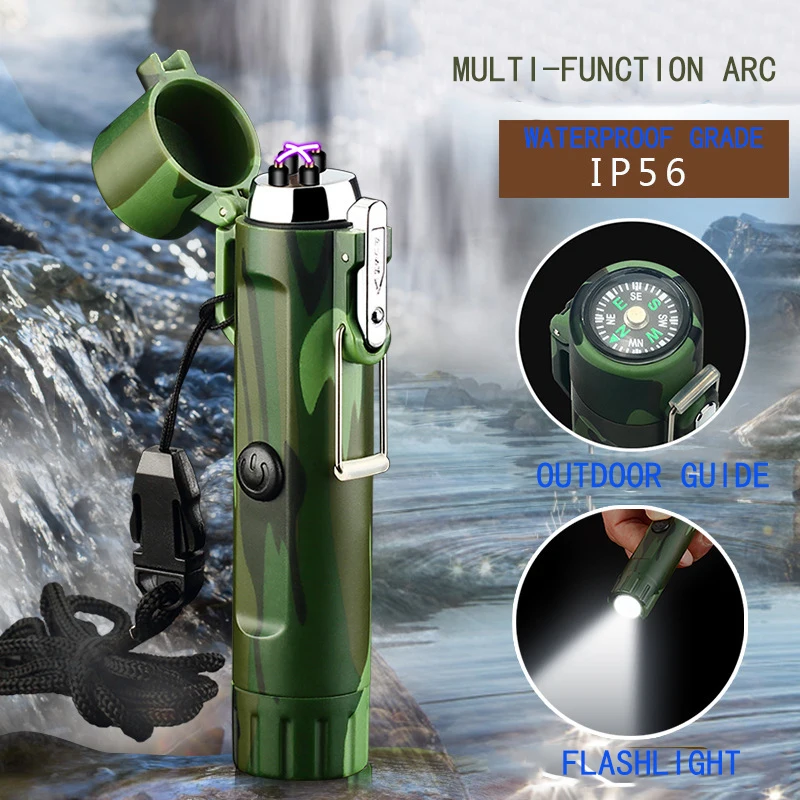 Wholesale Hot Sale Lighting lighters with compass USB rechargeable lighters Outdoor travel lighters