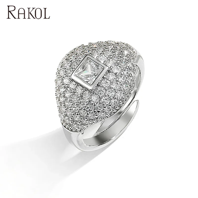 RAKOL RP2152 класса люкс обручальное кольцо для женщин 18K позолоченный металлический камнями циркония с 925 стерлингового серебра из