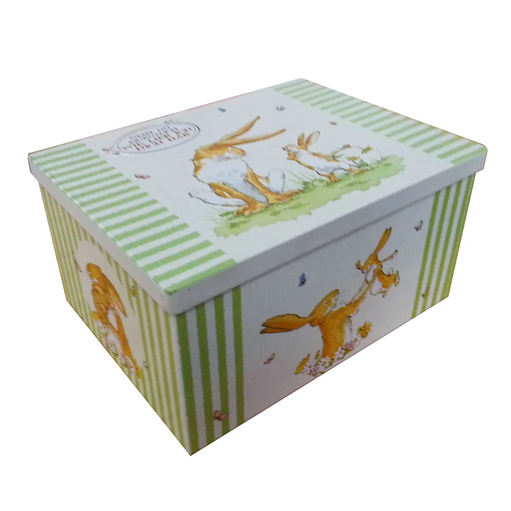 Easter Rabbit Fancy Chocolate Tin Box Right Angle Rectangle Metal Tinplate with Logo Print for Food Candies Cookies
