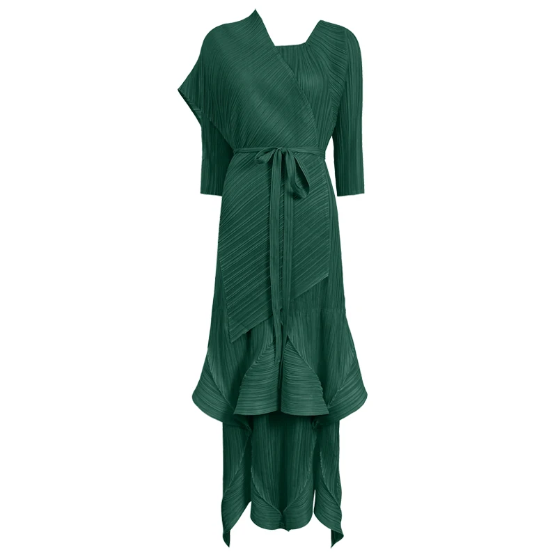 Miyake уникальный дизайн трехмерная плиссированная юбка с длинными рукавами изысканный свободный размер вечернее длинное платье для