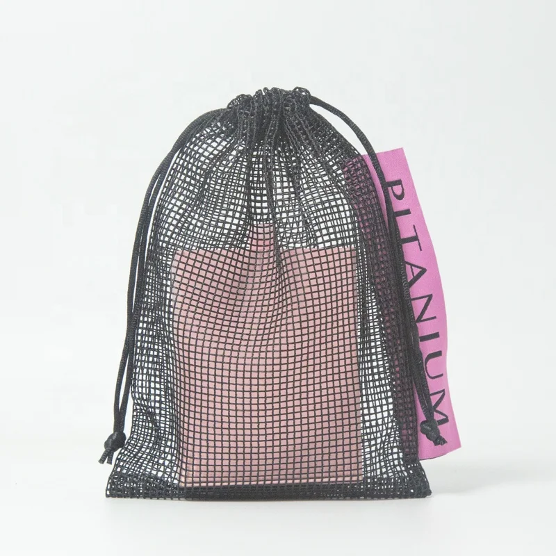 Custom Label Black Reusable Mesh Bag With Drawstring Packaging Vegetable Fruit