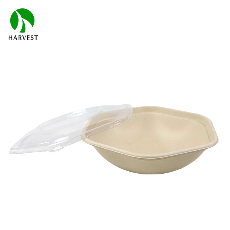34oz Biodegradable Pulp Sugarcane Disposable To Go Poke Salad Hexagonal Bagasse Bowl