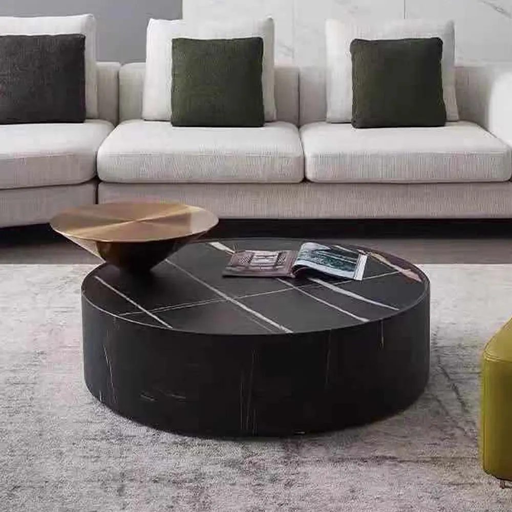 Modern for coffee table sets living room round black glass white marble top oval korean small coffee table