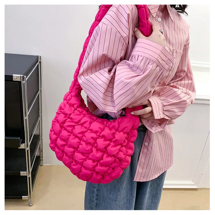 Multi-color Plain Quilted Wrinkle Puffy Underarm Bag Wholesale Zipper Closure Bubble Handbag Women Padded Purse Shoulder Bag