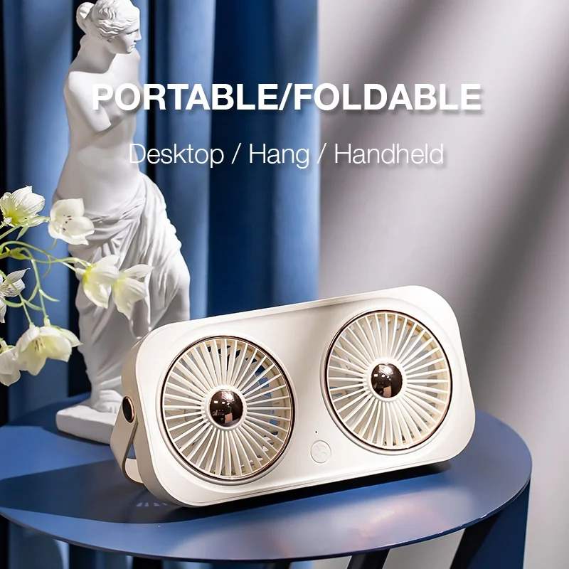 2021 Latest 2000mah Double Motor Usb Fans Cooling Portable Folding Fan Usb Battery Table Desk Mini Fan