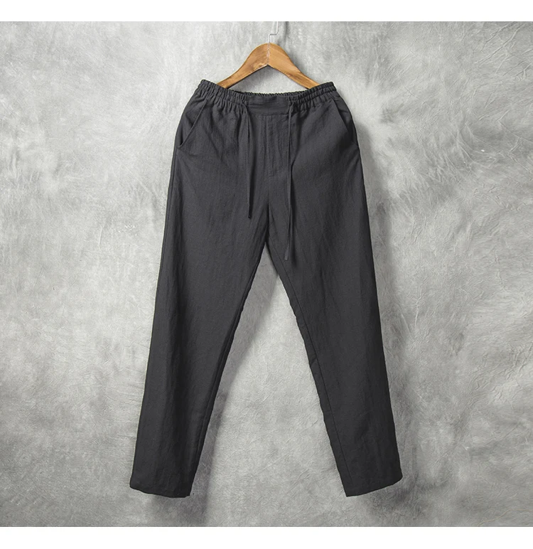 
OEM ODM Custom Spring Fall Straight Breathable Drawstring Loose Fit Men 100% Linen Pants 