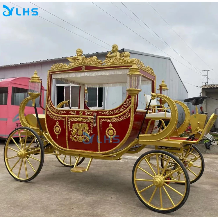 Luxury four wheels royal wedding horse carriage pumpkin princess horse cart sightseeing ride on car