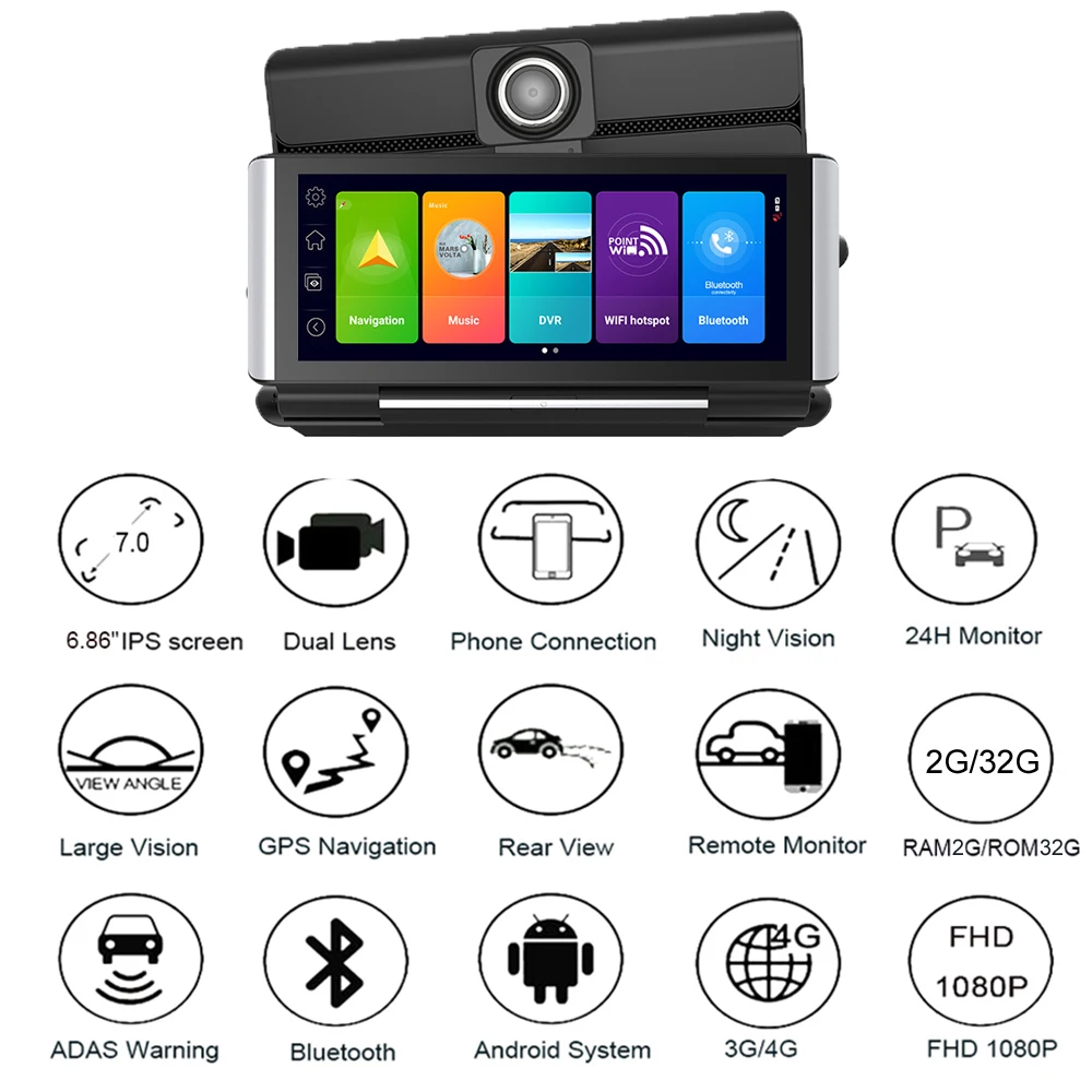  Автомобильный видеорегистратор Hawkeye 6 86 дюйма GPS-навигация Android 8 1 широкий угол обзора 170 градусов 4G с задней камерой для автомобильного