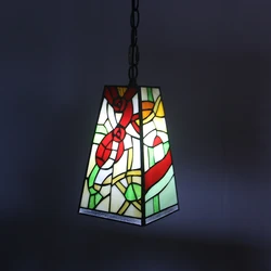 LongHuiJing 6 Inch Tiffany Style Mini Pendant Light Vintage Creativity Rectangle Stained Glass Rose Shade E27 Chandelier Hanging