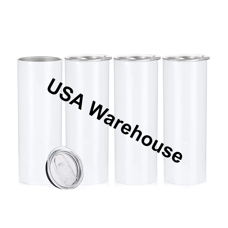 USA Warehouse Stocked 20 oz 20oz Skinny Straight White Vacuum Insulated Double Wall Stainless Steel Sublimation Blank Tumbler