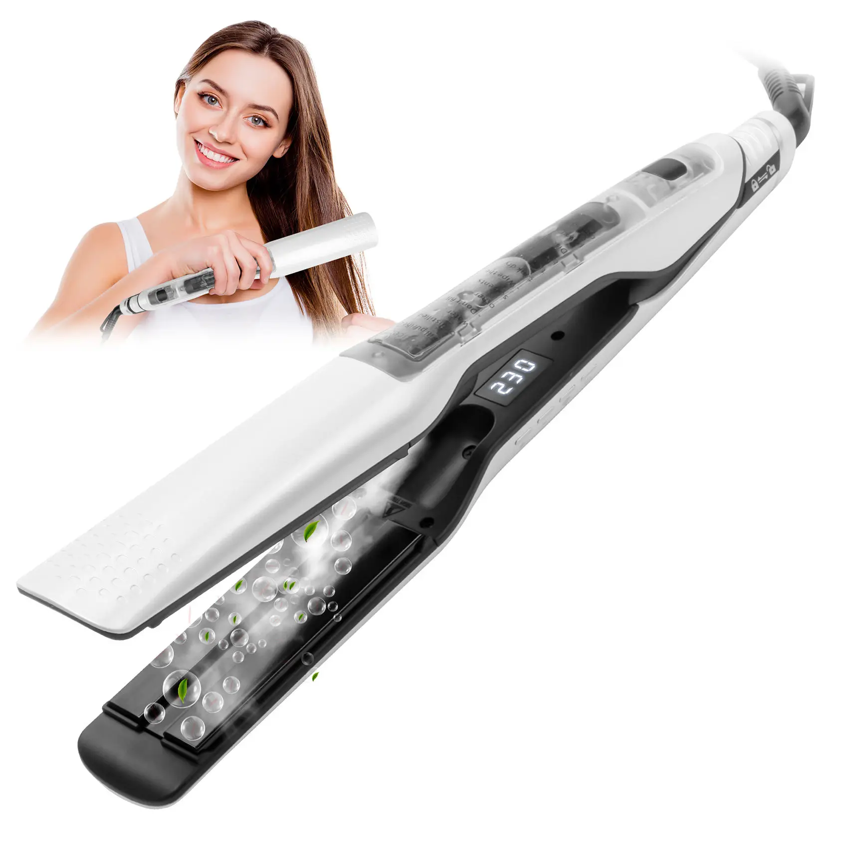 Professional Ceramic  Steam Hair Straightener Salon Styler 2 In 1 Curling Digital LCD Flat Iron