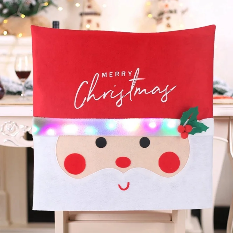 Merry Christmas Chair Cover Luminous LED Light Chair Back Cover Xmas Christmas Decorations For Home