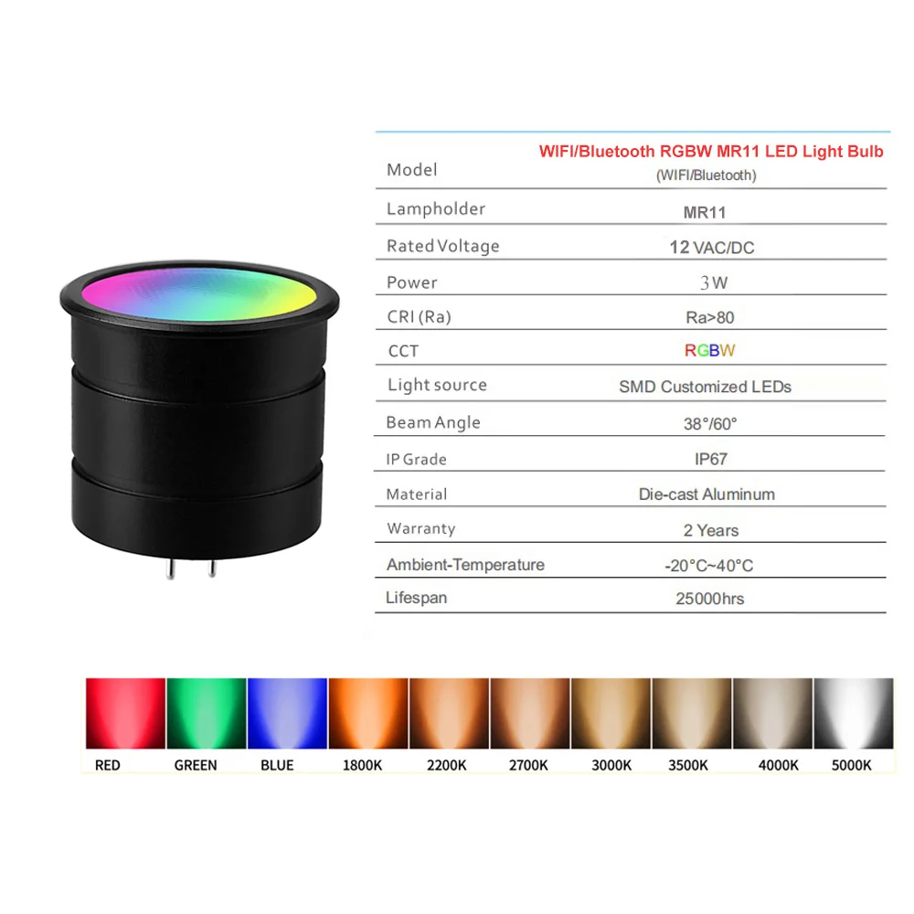 Наружный ландшафтный свет BT Tuya Control RGB с регулируемой яркостью Smart Wifi RGBW MR11 светодиодная точечная лампа Светодиодная интеллектуальная