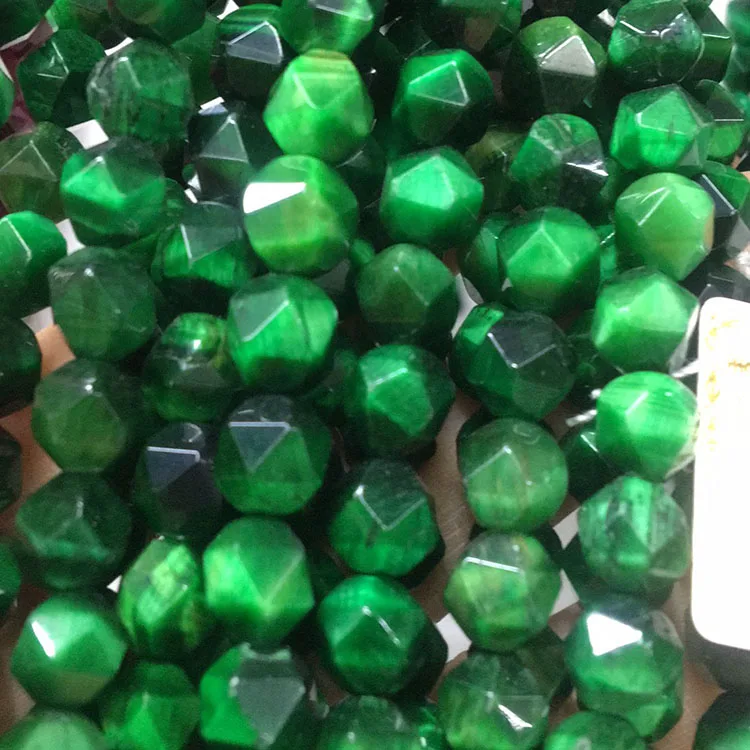 TE3040 Blue Green Fuchsia Yellow Golden Diamond Star Cut Faceted Tiger Eye Stone Beads