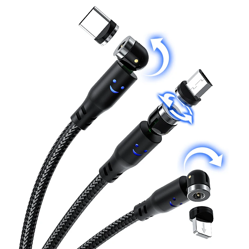 Новое поступление 3 в 1 светодиодный Магнитный зарядный USB-кабель вращающийся на 540 градусов Магнитный кабель