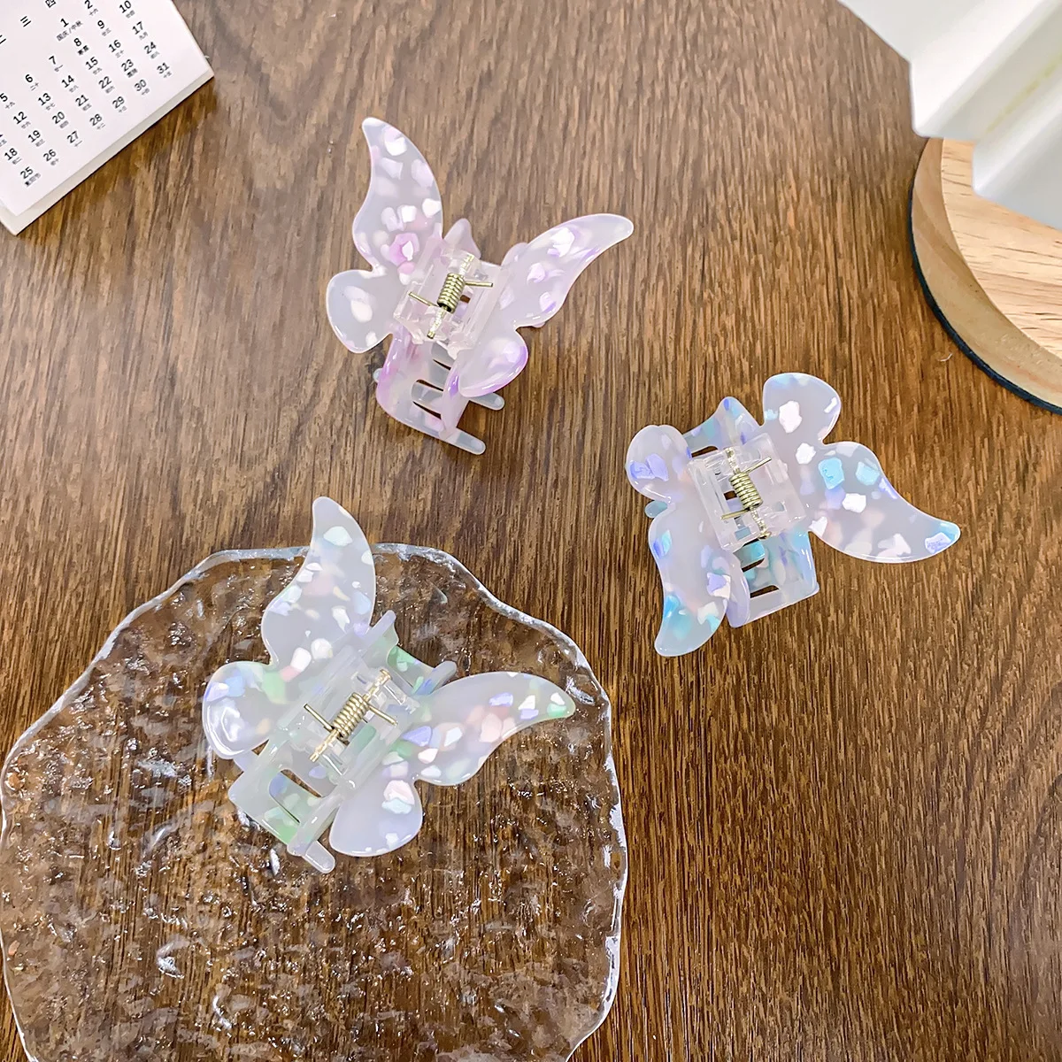 BELLEWORLD Hot selling beautiful butterfly square rectangle hair claws sakura acrylic hair claw clips for women girls