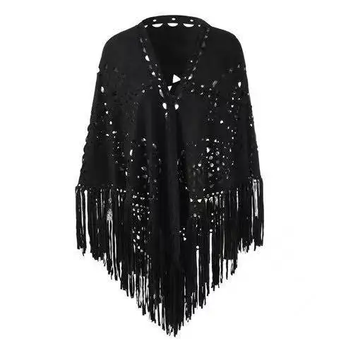 
2021 New spring and summer sunscreen tassel shawl custom deerskin velvet cape hollow scarf 