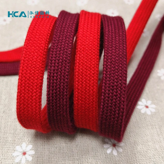 Wholesale 12mm Woven Braid Flat Cotton Polyester Draw Macrame Drawstring Cords Rope String For Hoodie Short
