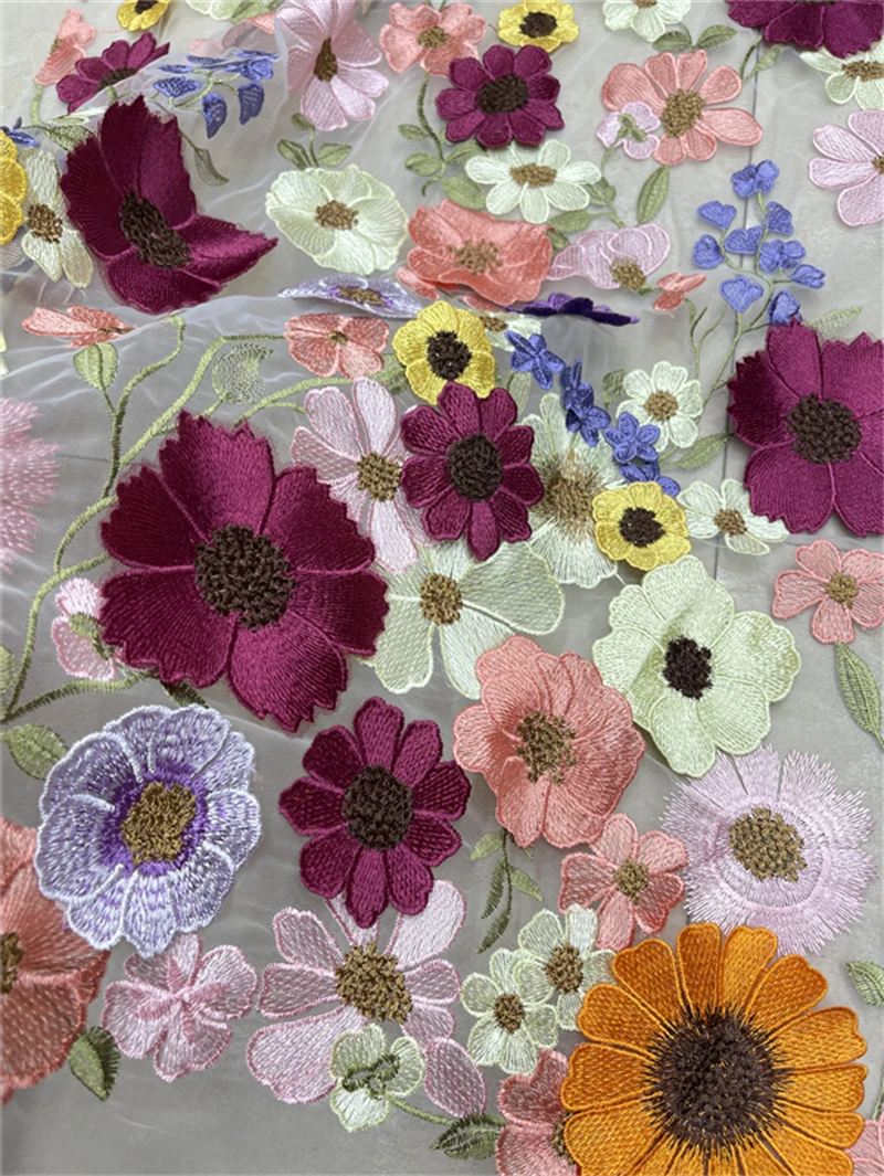 3d ribbon floral lace fabric high quality korean swiss lace fabric