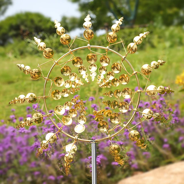 originality iron art gold and silver rotate sunflower windmill for meadow garden edging decoration outdoor