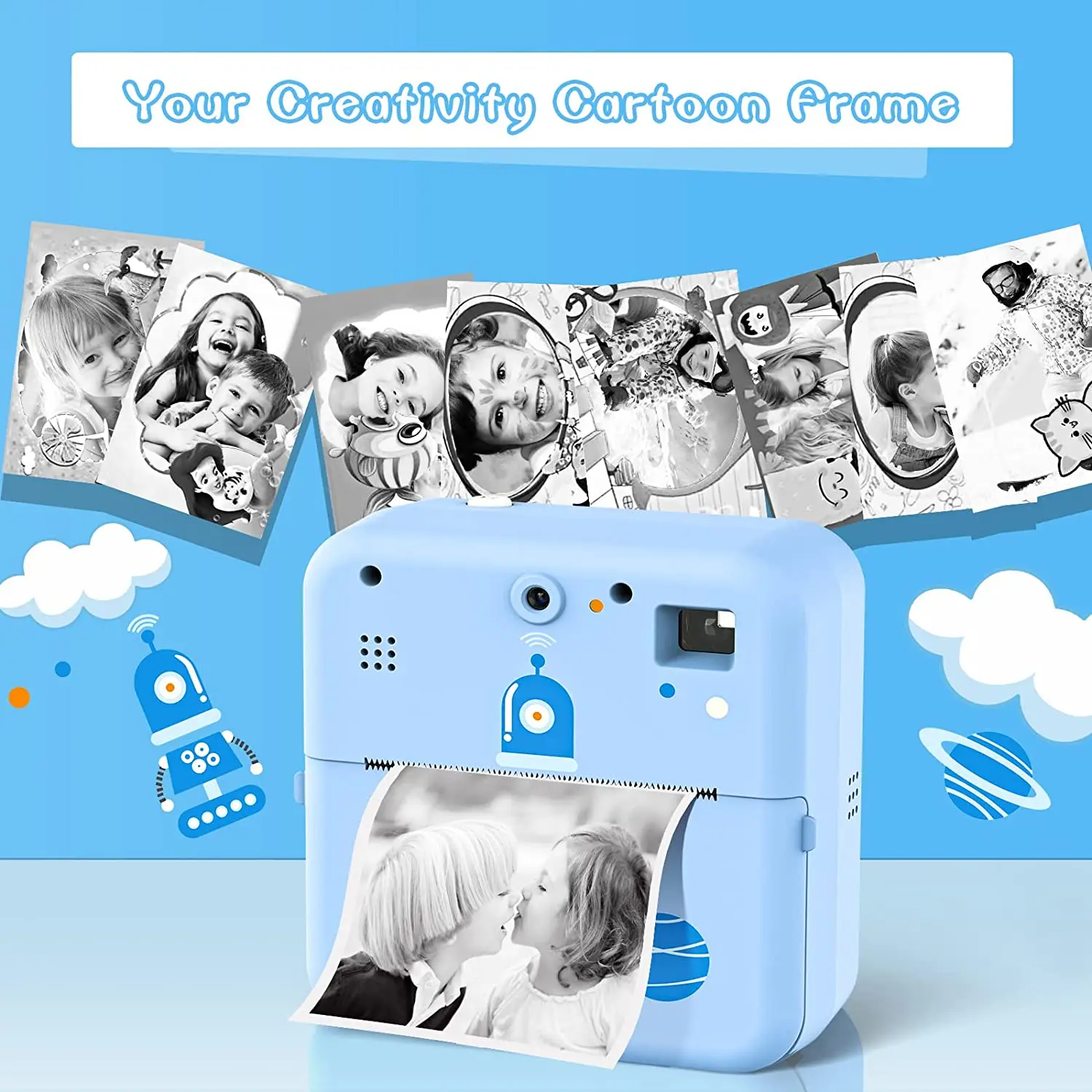 Thermal Printer Kids Camera Cute Beautiful Photo Frames Instant Printing Camera Black White Color Paper Children Mini Camera