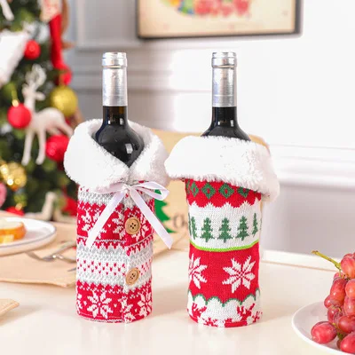 Hot Sale Christmas Red Wine Bottle Set Christmas Tree Snowflake Beer Bottle Set Christmas Knitted Sweater