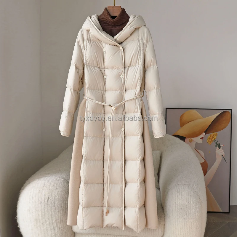 European Splicing Warm down Jacket for Women Korean Version with Versatile Plus Size Loose Casual Style Long Winter Clothing