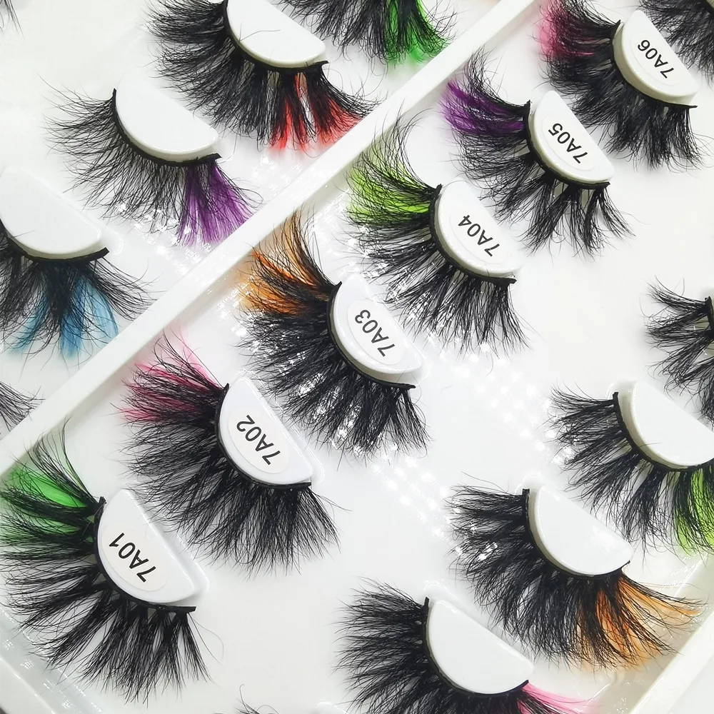 Wispy Colored full strip real mink Lashes 25MM 3D Color fluffy russian False Eye Lashes Colorful Eyelashes