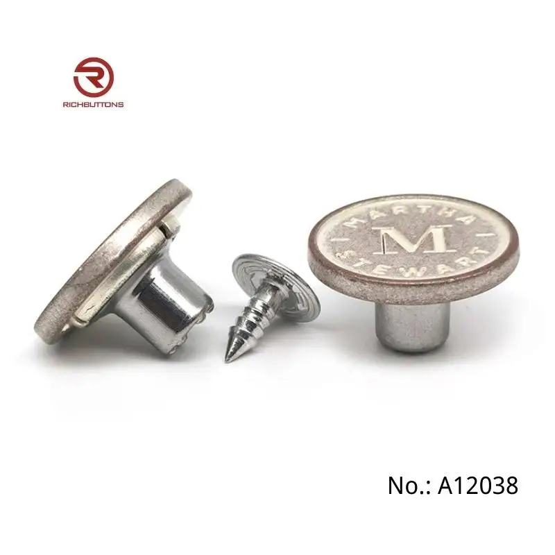 Dongguan Rich Button Factory Custom Logo Gold Jean Button And Rivets Zinc Alloy Metal Black Denim Buttons For Garment