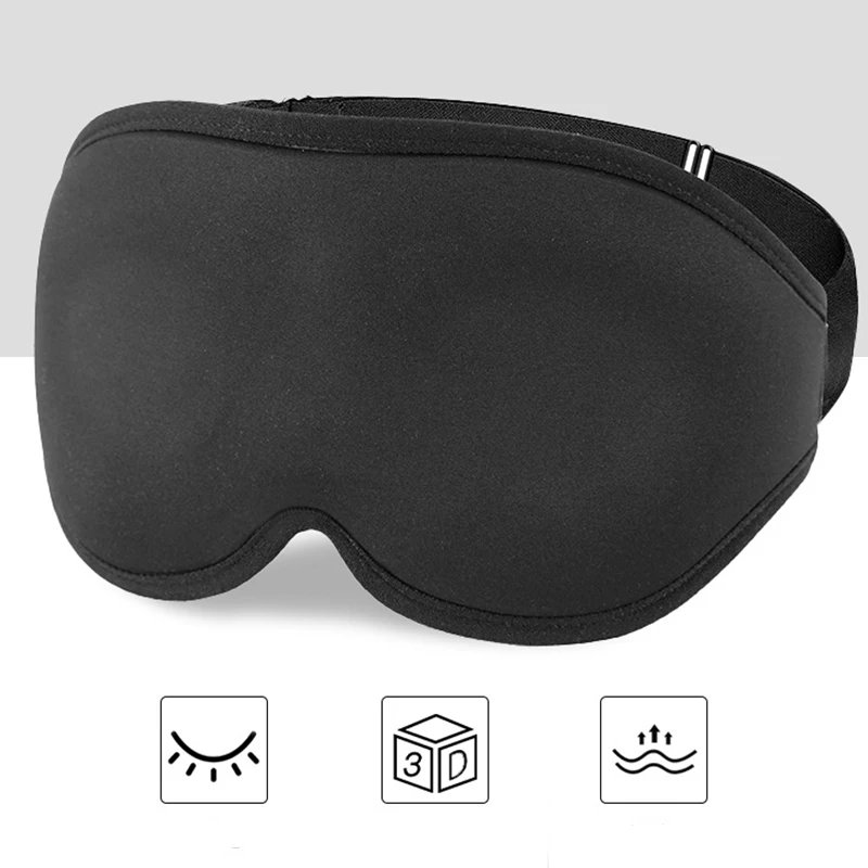 Black 3d Contoured Memory Light Block Blindfold Foam Sleeping Resilient Sponge Eye Mask