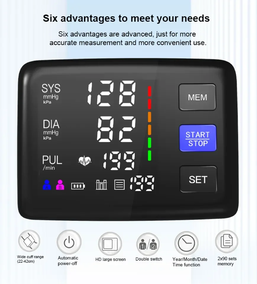 OEM Blood Pressure Monitor Upper Arm Smart Sphygmomanometer Automatic Bp Machine Digital Upper Arm Blood Pressure Monitor
