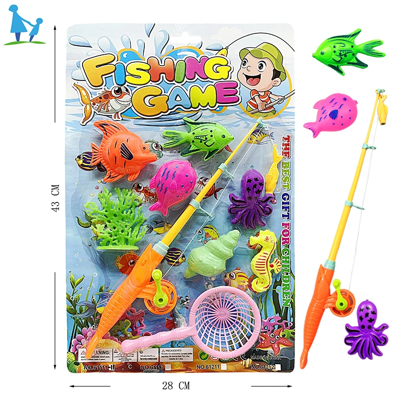 Indoor Educational  Magnetic Fishing Game for Toddlers with 9pcs toys Fishing net  and Fishing Rod