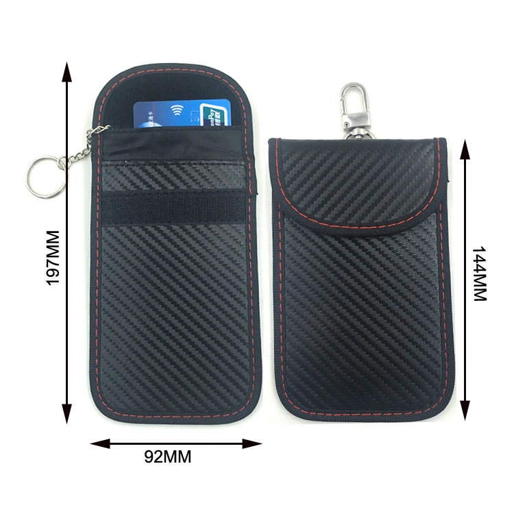 Black Carbon Fiber Faraday Car Key Bag Signal Blocker for all  common Keyless Car Fobs and Credit Car with Key Chain