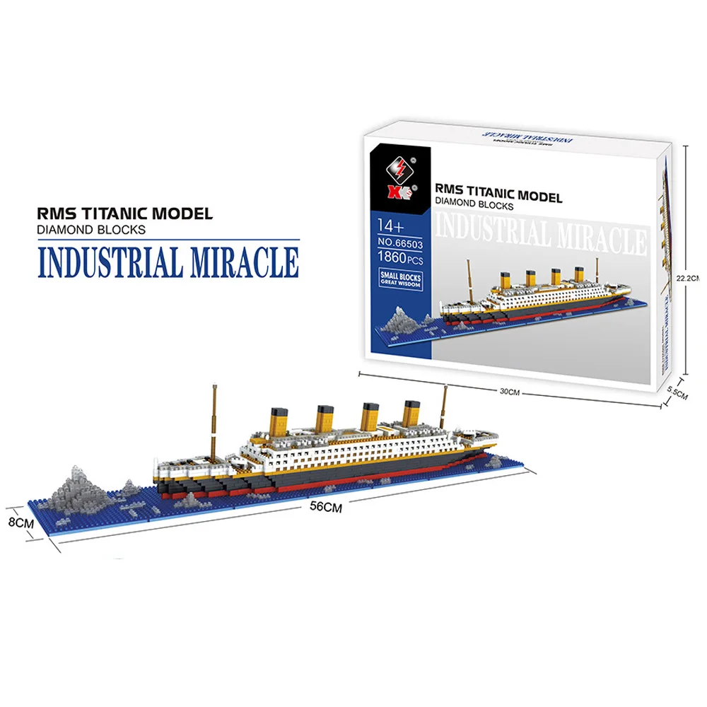3D Titanic Model Ship Micro Diamond Plastic Building Blocks DIY Toys 1860pcs Mini Bricks Education Toy
