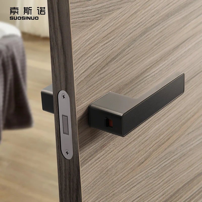 High Standard  Interior Bedroom Privacy Access Mute Grey Wooden Door Zinc Alloy Minimalist Modern passage Door Lock Handle