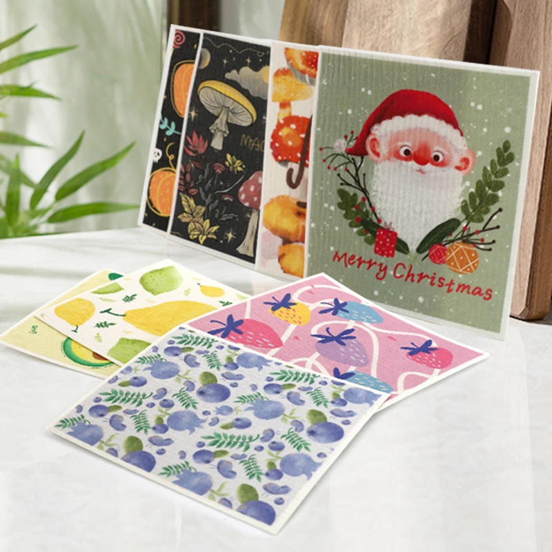 Reusable Absorbent Christmas Kitchen Cleaning Cloth Cute 70 cellulose 30 cotton Christmas Swedish cloth