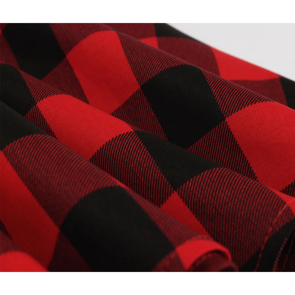 2021 Summer Short Sleeve Women Red Plaid Dress VD1697 Cotton 50s 60s Vintage Swing Retro Dress