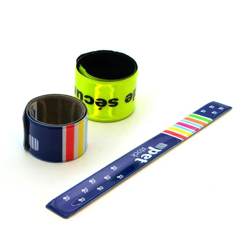 Cheap rubber pvc reflector slapbands reflective slap band wide slap bracelet