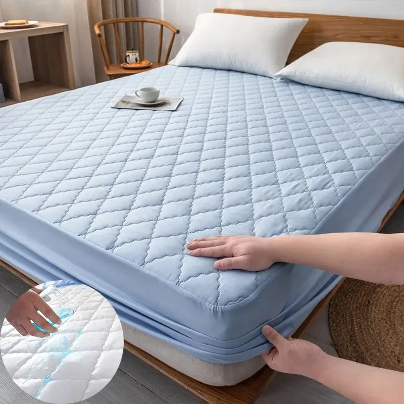 Double Waterproof 100% Cotton Mattress Protector Solid Pattern Fitted with Deep Pocket Organic and for Home or Hotel Use