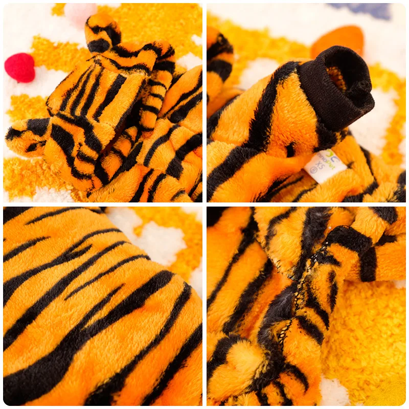 Pet Dog Tiger Hoodie Coat Funny Halloween Tiger Pet Clothes Cosplay Cute Dogs Costume Warm Apparel For Dog
