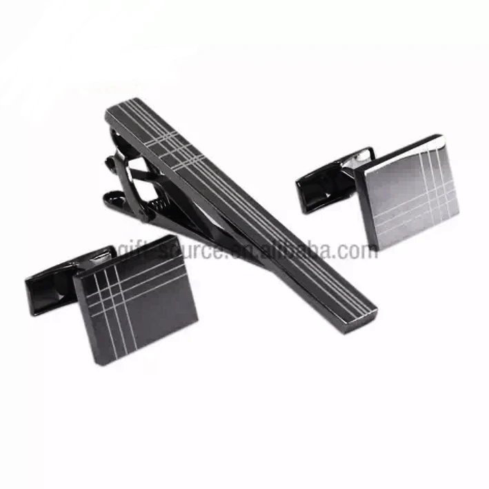 
2019 hot new custom design promotional gift cufflinks set and tie clip set 
