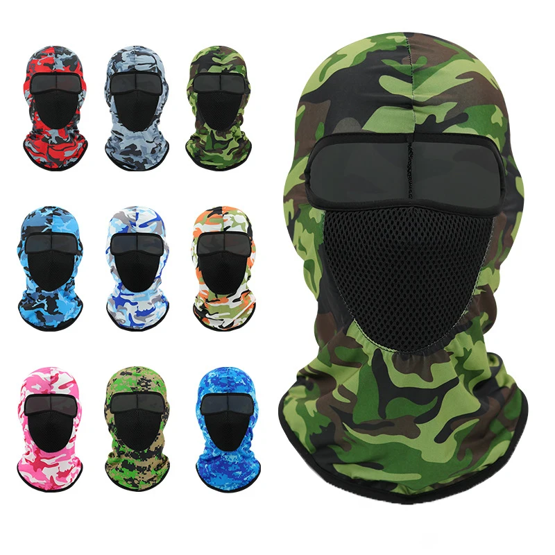 Summer Ice Silk Print Polyester Cycling Motorcycle Liner Breathable Camo Balaclava Full Face Cover Mesh Mask Hat