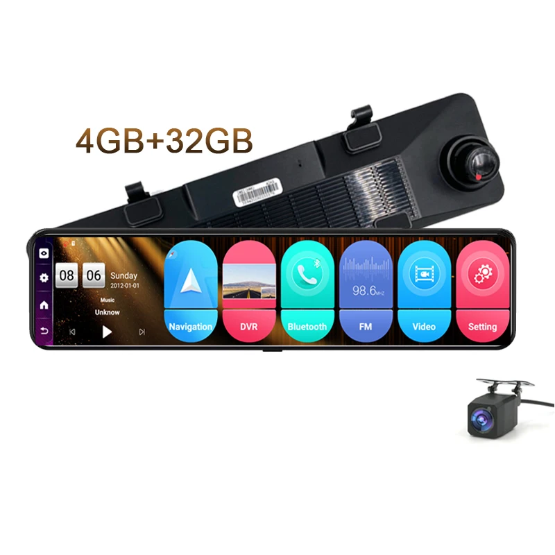 12 inch 4G WIFI Dashcam GPS Navigator 4+32GB Android 8.1 driving recorder 1080p Mobile APP remote monitoring dvr rearview mirror