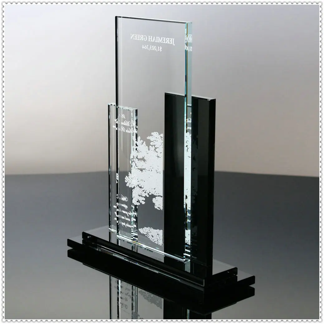 Tree Printing Glass Award Plaque Trophy For Perpetual Prize Souvenir